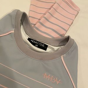 Manière De Voir High Fitted Cropped Athletic Top - Grey w/ Pink Size M